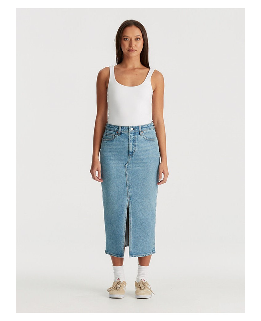 Riders Midi Repair Denim Skirt