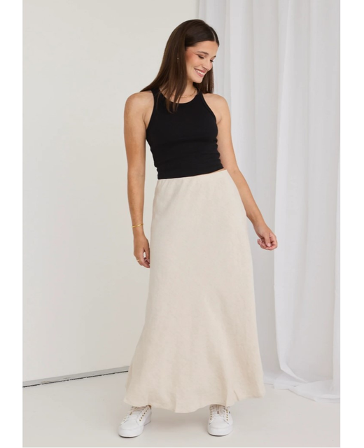 Re-Union Lagos Linen Floaty Bias Cut Maxi Skirt