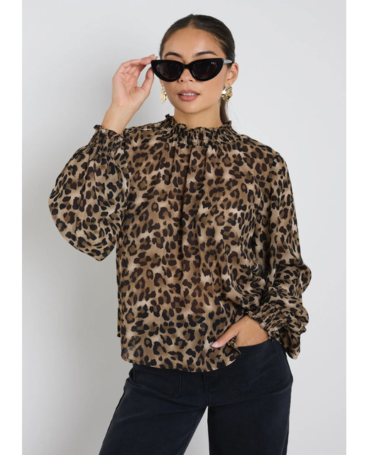 Among The Brave Embrace Leopard Georgette High Neck Top
