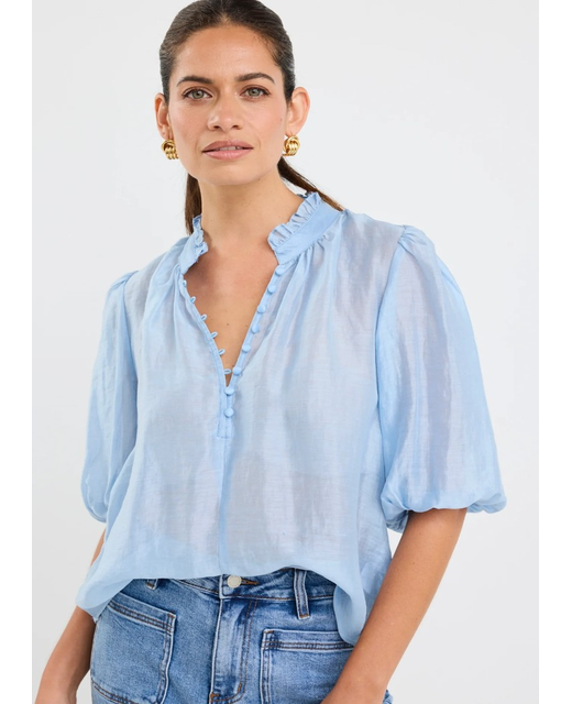 Ivy + Jack Closure Sheer High Neck Buttoned Top