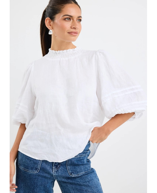 Ivy + Jack Polished Linen High Neck Pleat Sleeve Top