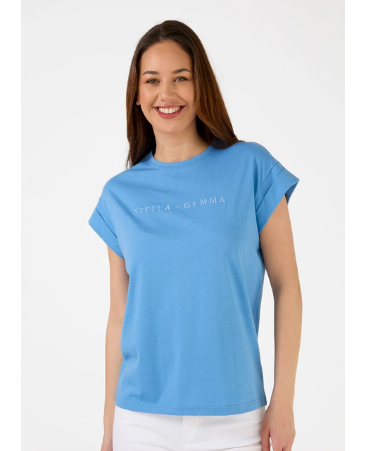 Stella+Gemma Cuff Sleeve Embroided Logo Tee