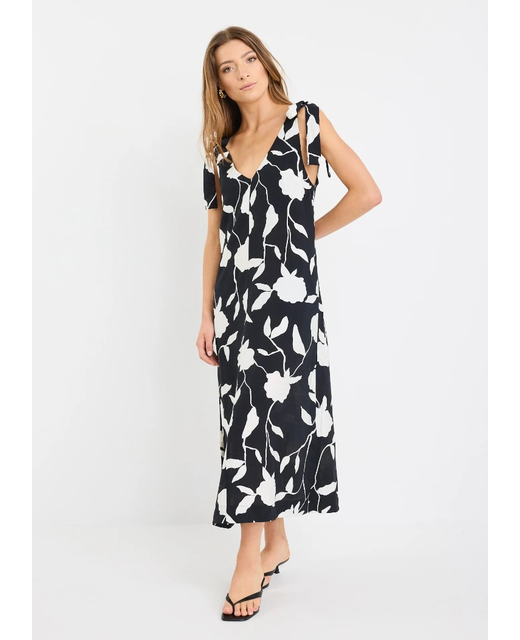 Stories Be Told Spontaneous Tie Sholder Relaxed Midi Dress