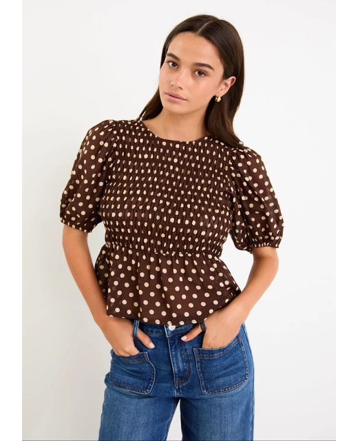 Among The Brave Requite Polka Dot Shirred Top