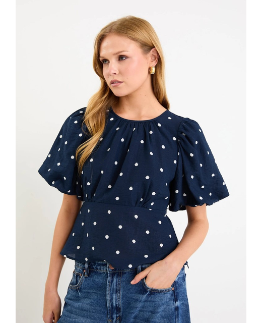 Stories Be Told Finali Polka Dot Bubble Sleeve Top