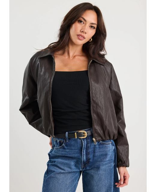 Stoires Be Told Troupe PU Leather Zip Bubble Jacket