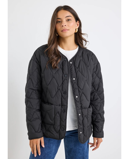 Stories Be Told Frankly Boxy Collarless Quilted Puffer Jacket