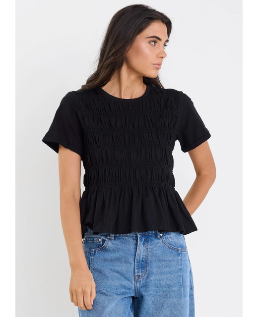 Stories Be Told Neat Slub Shirred Tee