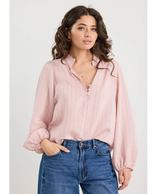 Ivy+Jack Premise Stripe High Neck Button Top